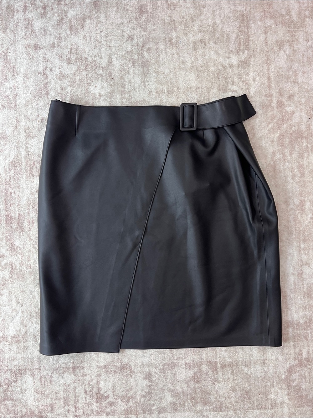 NWT Marcella NYC Adrienne Black Faux Leather Wrap Skirt Size XL